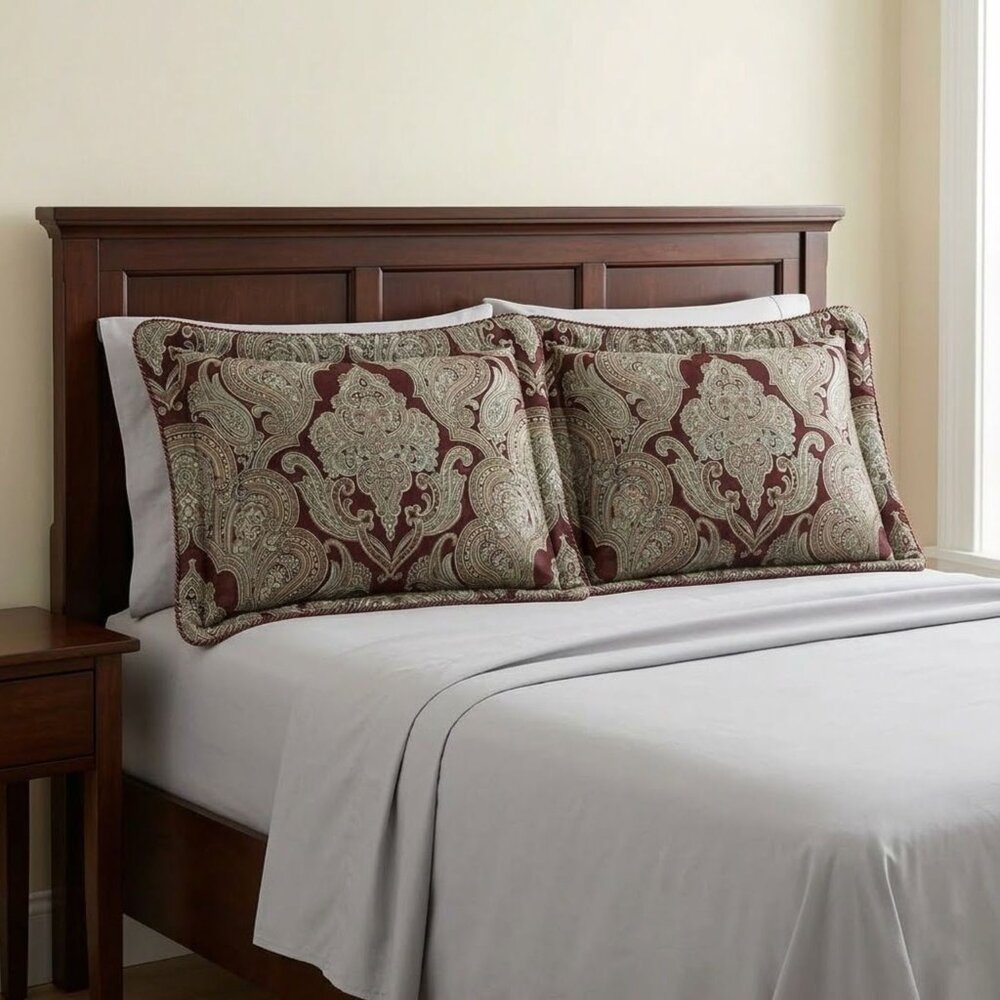 CROSCILL Home Imperial Pillow Shams Brown Brocade Damask Medallion Standard PAIR